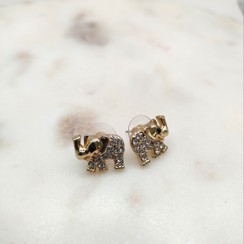 Gold Elephant Stud Earrings